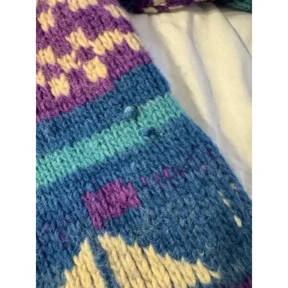 Vintage Blue Boat Print Sweater Knit Wool Purple Winter Holiday Stripe 90s *Read - Picture 11 of 11